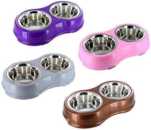 1 x Stainless Steel Dog Bowl Cat Puppy Pet Non Slip Food Water Feeder Quality Feeding Supplies (Brown, Large)