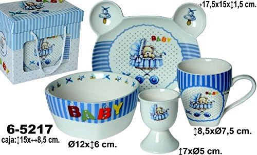 Supernova decoracion-vajilla Children's 4 Piece Ceramic Decorated with Cart and Teddy in Celestial Tones.