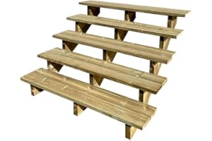 Scala esterna BERLIN, 5 gradini, Altezza 88cm, Larghezza 120cm, senza alzate, Scala in kit in Legno Autoclave- Vinuovo