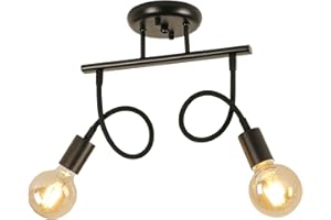 Comely Lustres Vintage, Suspension Luminaire Déformable, Plafonnier Industriel Noir pour Salon Chambre Cuisine, E27 2-Lumières (Sans Ampoules)