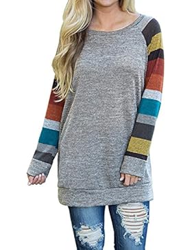 ISASSY Damen Langarm T Shirt Bluse Oberteile Tops Pullover