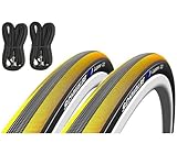 Schwalbe Lugano 700c x 23 Road Racing Bike Tyres (Pair) & Presta Inner Tubes - Yellow