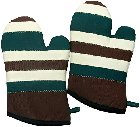 [Olive Circle] Heat Resistant Patchwork Micro-Oven Gloves/Canvas Mitts 2-Pack
