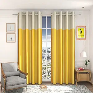 AH ARTSY HOME Long Crush 7ft Curtain Drapes for Door | Patch Panels Polyester Drapes for Home Living Room | Room Darkening Eyelet 2Pcs Curtains for Bedroom Kids Room, Pack of 2, 7 Feet, Yellow