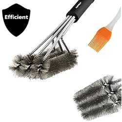 BROSSE NETTOYAGE BARBECUE - 3 en 1 Très Résistante - Poils Acier Inoxydable pour Nettoyer RAPIDEMENT & Efficacement tous les Grils - Garantie à Vie !
