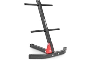 ‎HS HOP-SPORT HOP SPORT Hantelscheibenständer - Hantelständer mit Hantelscheiben- und Langhantelablage - 4 Scheibenaufnahmen bis 200kg - Gewichteständer ideal für Krafttraining & Home Gym, stabiler Stahl