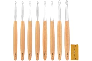KNITISS Beech Wood Crochet Hooks Set with Case,Ergonomic Handle Crochet Hooks Set with Felt Bag 3.0mm~6.5mm