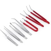 Busstier Repair Tweezers Set, 7 Pieces, Stainless Steel, Antimagnetic and Corrosion Resistant, For Electronic and Precision Works