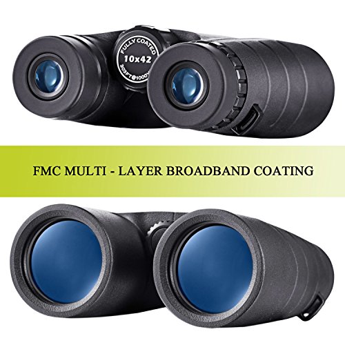 BNISE Binocolo Professionale, Compatto 10x42 HD, Prisma BaK4 FMC con Lenti Completamente Multistrato, Adatto Viaggi All'aperto, Bird Watching, Da Teatro, Caccia e Concerti, Adattatore per Smartphone
