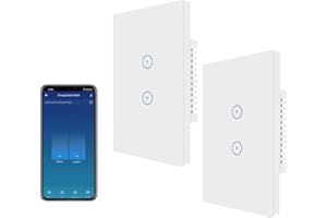 UseeLink Interruttore luce intelligente, interruttore luce WiFi, Interruttore a parete WiFi, interruttore luce touch, compatibile con Alexa/Google, cavo neutro richiesto (2 Gang 2 PCS)