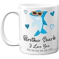Brother Birthday Mug - Brother Shark - Brother Birthday Gift from Sister or Step Brother, Happy Birthday Brother Sibling from Toddler Baby, Christmas Tea Coffee 11oz Ceramic Dishwasher Safe Mugs Cup