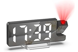 OQIMAX Projection Alarm Clock with 7.9" Large Screen, Alarm Clock Bedside with 180° Projector, USB Charging Port, 4 Adjustable Brightness, Temperature Display, Date, Detachable Base, for Bedroom, Home