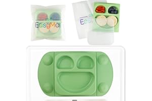 EasyMat Mini Portable Silicone Baby Suction Plate by EasyTots | Lid and Carry Case Included | Travel Friendly | Perfect Placemat for High Chair Feeding & Baby Led Weaning (Sage)