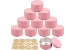 YANCAER 10 Pezzi Vasetti Alluminio, 50ml Rosa Barattoli di Alluminio, Rotonda Scatola Alluminio, Vasetti Vuoto Metallo Contenitore per Candela Crema Cosmetici Viaggio