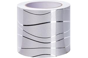 VisitRyl Frises Autocollantes DéCoratives Bordure De Papier Peint Frise Murale Adhesive Pour Cuisine, Salle De Bains,Chambre DéCoration Murale Vague D'Argent 15cm X 500cm