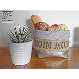 Brötchenkörbchen / Brotkorb Moin Moin aus Kunstleder silber und Kaffeesack für 5-6 Brötchen