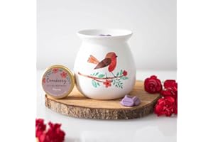 SJ TRADERS Wax Burner Robin Gift Set, Oil Burner and Wax Melts Warmer Tea Light Holder Decorative for Home, Kitchen, Living Room, Bedroom, Spa (White - Robin)