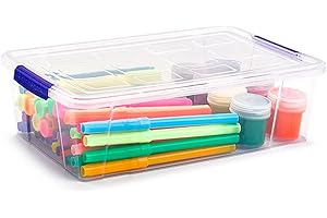 Acan Tradineur - Caja de almacenaje de plástico transparente 2 litros, minicaja de ordenación apilable con tapa 7,5 x 25,5 x 16,8 cm, cierre a presión, almacenamiento de oficina, hogar