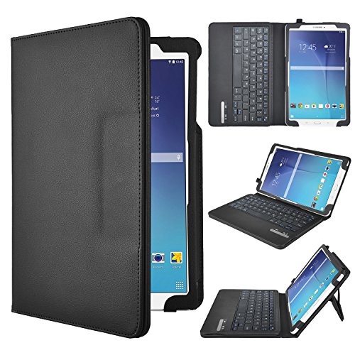 Galaxy Tab E 9.6 Bluetooth Tastatur [QWERTZ Tastatur]- IVSO mit Standfunction , Abnehmbare Wireless Bluetooth Tastatur Schutzhülle NUR geeignet für Samsung Galaxy Tab E T560N 24,3 cm (9,6 Zoll) Tablet-PC, Schwarz