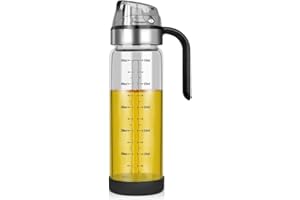 GUWINA Distributeur d'Huile d'Olive,Verre Bouteille d'Huile d'Olive Vinaigre Flacon Récipient avec Inox Couche Supérieure,Anti-Fuite d'Huile d'Olive pour Huilier(550ml)