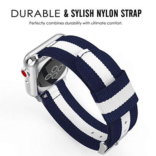 MoKo Correa para Apple Watch 42mm - Adjustable Reemplazo Band Deportiva con Fino Tejido de Nil  n para Apple Watch 42mm SERIES 1   2   3  2015   2016   2017  Nike  Todos los modelo  Azul Blanco