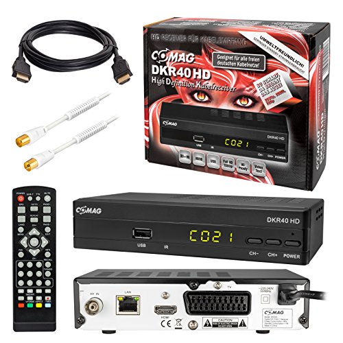Kabel Receiver Kabelreceiver – DVB-C HB-DIGITAL SET: COMAG DKR40HD HD Receiver für digitales DVB-C Kabelfernsehen (HDMI, SCART, USB 2.0, Coaxial S/PDIF, Mediaplayer) + 1m HDTV Antennenkabel vergoldet mit Mantelstromfilter weiß + HDMI Kabel