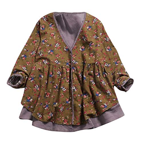Preisvergleich Produktbild Frauen Cardigan Baumwolle Leinen Strickjacke Winterjacke Asymmetrisch Print Doppelschicht Gefälschte Zwei Stücke Lose V-Ausschnitt Mantel Bluse SanKidv