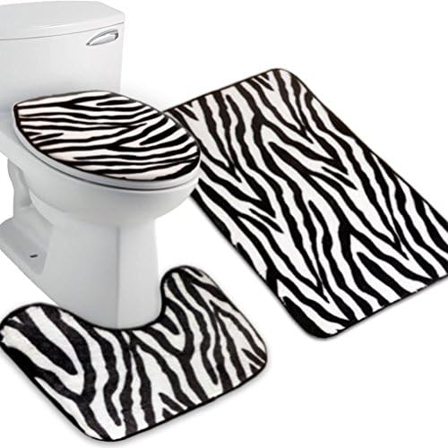3 Piece Zebra-stripe Bathroom Mat Set Contour Rug &amp; Bathroom Carpet&amp; Toilet Cover Set