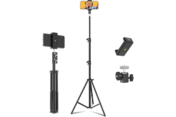 Tygot Lightweight & Portable 7 Feet (84 Inch) Long Tripod Stand with Adjustable Mobile Clip Holder for All Mobiles & Cameras (Black)