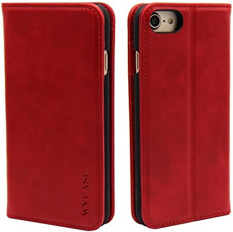 WYCASE® iPhone 8 Case,iPhone 7 Cas Leather Luxury Wallet Case, Flip Folio Book Cover with Kickstand,Card Slots,Magnetic Closure Red