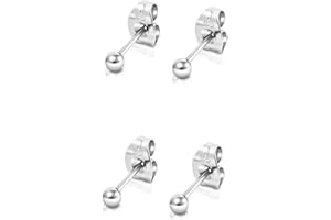 DTPsilver® 2 Paires de Clous/Puces d'Oreilles en Argent Fin 925, Plaqué Or Jaune ou Or Rose - Forme de Boules - Mini/Petites - Diamètre: 2, 3 ou 4 mm