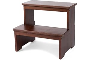 StrongTek Bamboo Two Step Stool for Adults and Kids, Bed Stepstool with Anti-Slip Bottom, Heavy Duty for Kitchen, Bathroom, Bedside Step Stool, Wooden Step Stairs 350 lbs Capacity (Dark Chocolate)