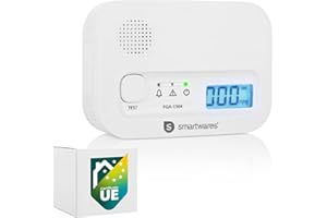 Smartwares Rilevatore di Monossido di Carbonio - Sensore di 10 anni - Batterie da 3 anni - con Display e Pulsante test - FGA-13041