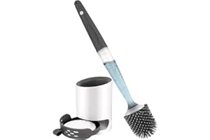 LMYDIDO Silikonowa szczotka do toalety z uchwytem, montaż na ścianie/stanie, długi uchwyt napełniany płynem, szybkoschnąca, bez wiercenia, do łazienki