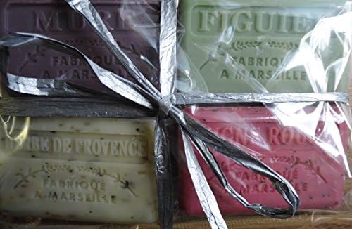 Savon de Marseilles Soap | 4 x Herbs, Fruits &amp; Berries Soap Classics | Crafted in the heart of Provence | with pure Grasse Fragrances &amp; Essential Oils | Red Vine - Vigne Rouge, Herbe de Provence - Mixed Provence Herbs, Fig - Figuier &amp; Blackberry - Mure | Packaged in re-useable hessian box &amp; hand-tied with Natural Raffia