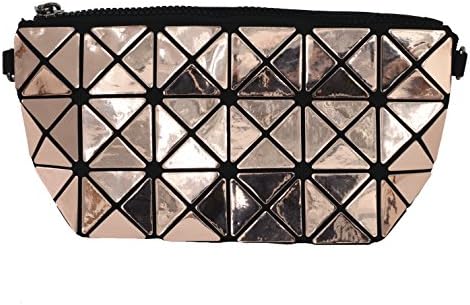 Women Fashion Rhombus Pattern PU Clutch Bag Shoulder Bags (Rose Gold)