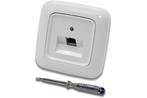 EBROM SET IDEE Busch Jäger, Rutenbeck Unterputz Netzwerkdose Ethernet 10 Gigabit/S (10GbE) KAT6A 6A - 1x RJ45 Anschluss in ReflexSi alpinweiß Rahmen und UAE Abdeckung inkl. EBROM Phasenprüfer zur Montage des Geräts