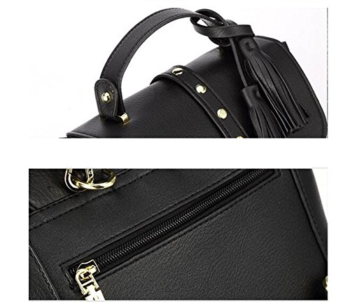 QPALZM 2017 Damen Leder Rucksack Geldbörse Schultern Tasche Reise Quaste Tasche Daypack Black