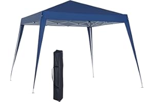Outsunny Carpa Plegable 2,4x2,4m Cenador de Jardín Impermeable Diseño Pop Up de Acero y Cubierta de Tela Oxford Gazebo para Exterior Azul