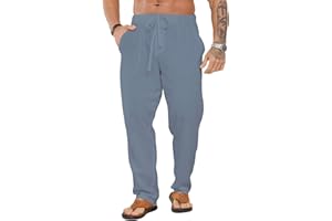 Halfword Męskie lniane spodnie męskie plażowe spodnie wypoczynkowe na co dzień luźne proste nogawki spodnie ze sznurkiem kieszenie lato