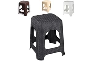 R.G. Hocker Sitz Sitzhocker Sitzfläche Rattan Optik Badhocker Stapelhocker 160kg Garten Stuhl H 44cm (Braun)