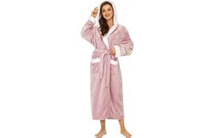 AMYTIS LINGERIE Bademantel Damen Flauschig mit Kapuze Lang Warm Bademäntel für Damen 100% Flanell Kuschelige Morgenmantel Fleece Robe