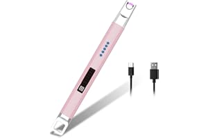 Rouclo Encendedor Electrico, Encendedor Velas Encendedor Cocina Arco Electrico con Indicador de Batería, Mechero Electrico USB Recargable para Cocina de Gas,Chimenea, Barbacoa,Camping (Rosa)