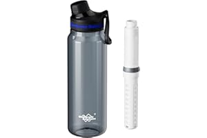 Membrane Solutions Outdoor Water Filter Bottle 1L (36oz) with ACF + UF Filter Cartridge, Tritan, 0.1 μm Filtration, Removes 99.9999% E. coli, BPA-free, Camping, Travel, Survival, Grey