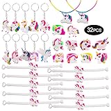 SPECOOL 32PCS Portachiavi Unicorno Bracciale, Unicorno Anelli di Unicorno per Bambine Ragazze Regalo Festa Compleanno Bomboniere Bambini 
