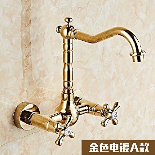LighSCH Antique Sink Mixer Tap Bathroom Wall Mounted Double Double-Hole Rotate Hot and Cold 24Cm