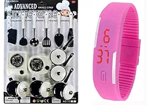 SS Kitchen Cup with Digital LED Watch Bracelet (12 Pieces) - Set of 2