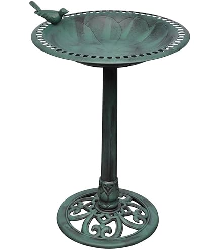 Garbuildman Baignoire à Oiseaux Autoportante Extra Large, Décoration Amovible Avec Support En Métal Et Mangeoire à Oiseaux Pour Jardin Extérieur, Style Ovale, Chocolat