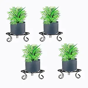 CINAGRO Metal Plant Stand, Black, 23 x 23 x 13 cm, 4 Pieces