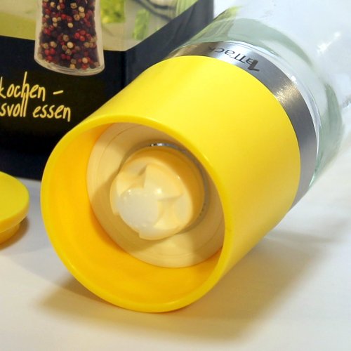 Pfeffermühle Salzmühle Gewürzmühle unbefüllt mit Keramik Mahlwerk in Geschenk Verpackung – 150ml – Höhe 16cm – gelb zitrone - 3